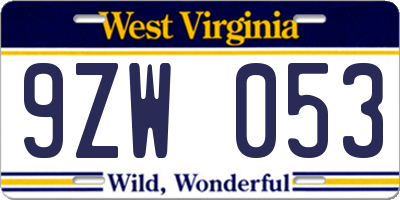 WV license plate 9ZW053