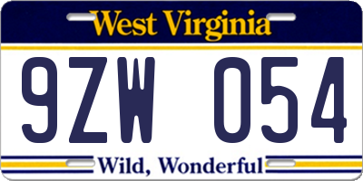 WV license plate 9ZW054