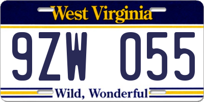 WV license plate 9ZW055