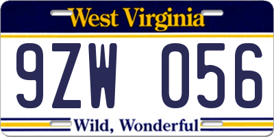WV license plate 9ZW056