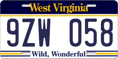 WV license plate 9ZW058