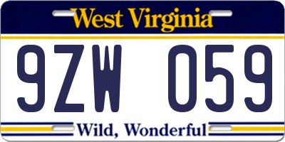 WV license plate 9ZW059