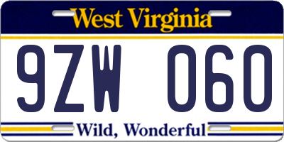 WV license plate 9ZW060