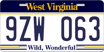 WV license plate 9ZW063