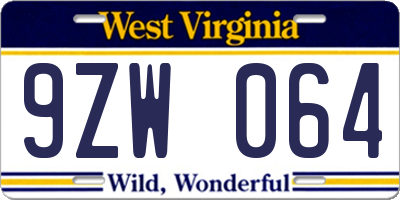 WV license plate 9ZW064