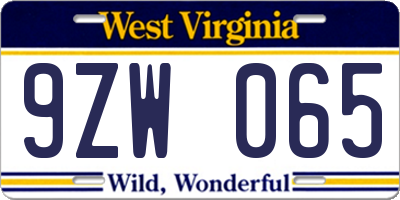 WV license plate 9ZW065