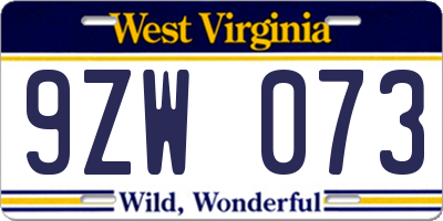 WV license plate 9ZW073