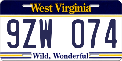 WV license plate 9ZW074