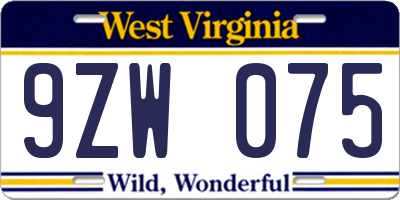 WV license plate 9ZW075