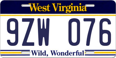 WV license plate 9ZW076