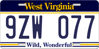 WV license plate 9ZW077