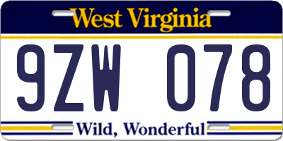 WV license plate 9ZW078