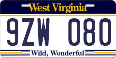WV license plate 9ZW080