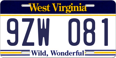 WV license plate 9ZW081