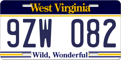WV license plate 9ZW082