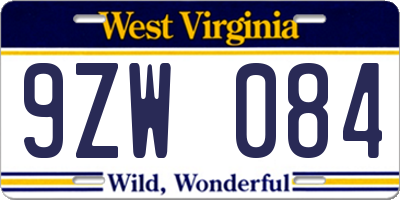 WV license plate 9ZW084