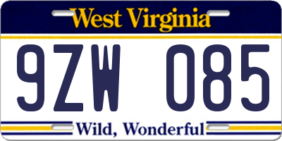 WV license plate 9ZW085