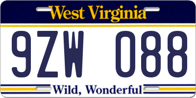 WV license plate 9ZW088