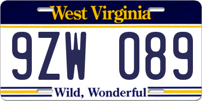 WV license plate 9ZW089
