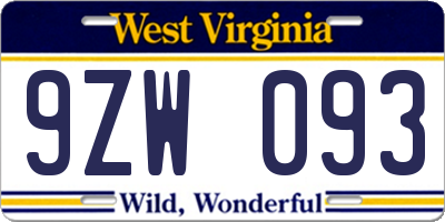 WV license plate 9ZW093