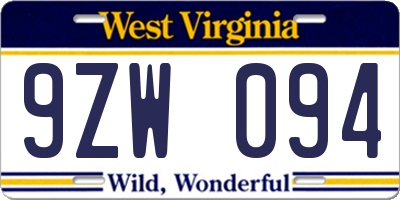 WV license plate 9ZW094