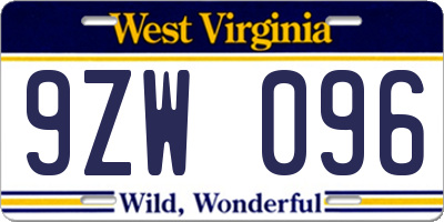 WV license plate 9ZW096
