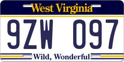 WV license plate 9ZW097