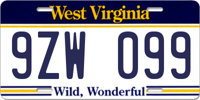 WV license plate 9ZW099