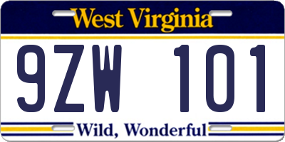 WV license plate 9ZW101