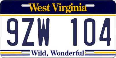 WV license plate 9ZW104