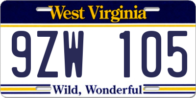 WV license plate 9ZW105