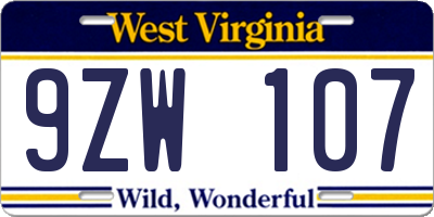 WV license plate 9ZW107
