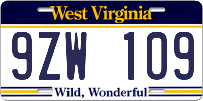 WV license plate 9ZW109