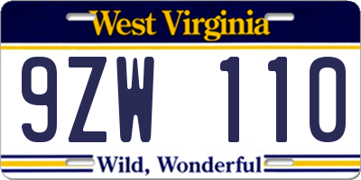 WV license plate 9ZW110
