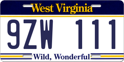 WV license plate 9ZW111