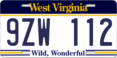 WV license plate 9ZW112