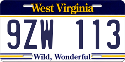 WV license plate 9ZW113