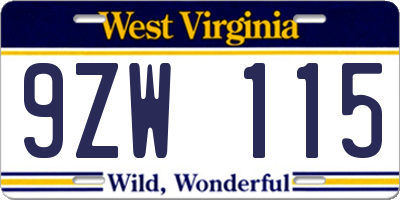 WV license plate 9ZW115