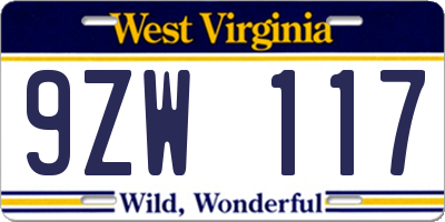 WV license plate 9ZW117