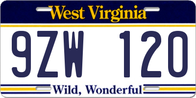 WV license plate 9ZW120