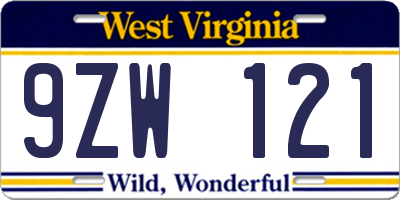 WV license plate 9ZW121