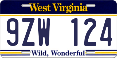 WV license plate 9ZW124