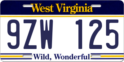 WV license plate 9ZW125