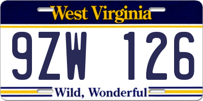 WV license plate 9ZW126