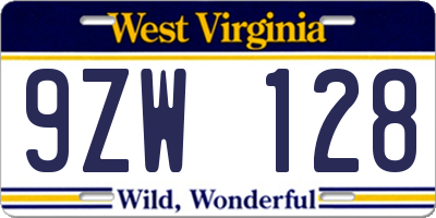 WV license plate 9ZW128
