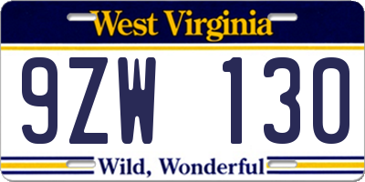 WV license plate 9ZW130