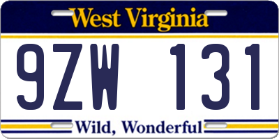 WV license plate 9ZW131