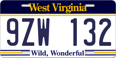 WV license plate 9ZW132