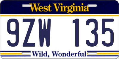 WV license plate 9ZW135