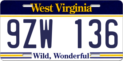 WV license plate 9ZW136